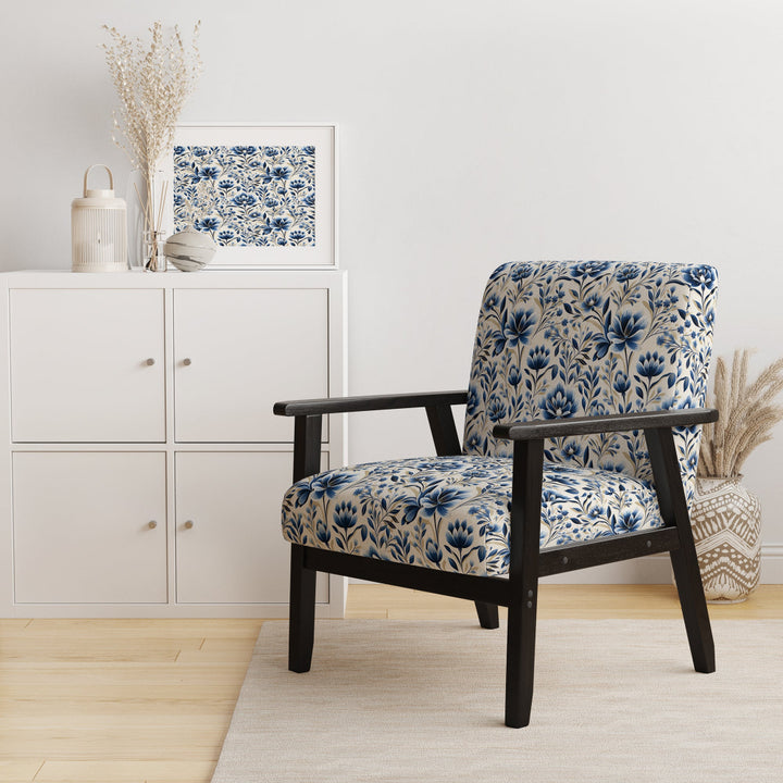 Blue And White Damask Flower - Cottage Accent Side Chair