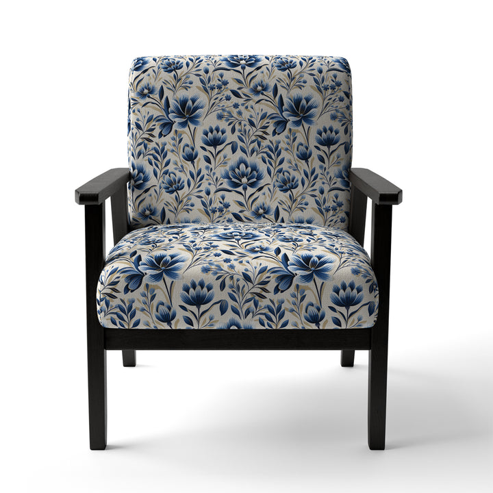 Blue And White Damask Flower - Cottage Accent Side Chair