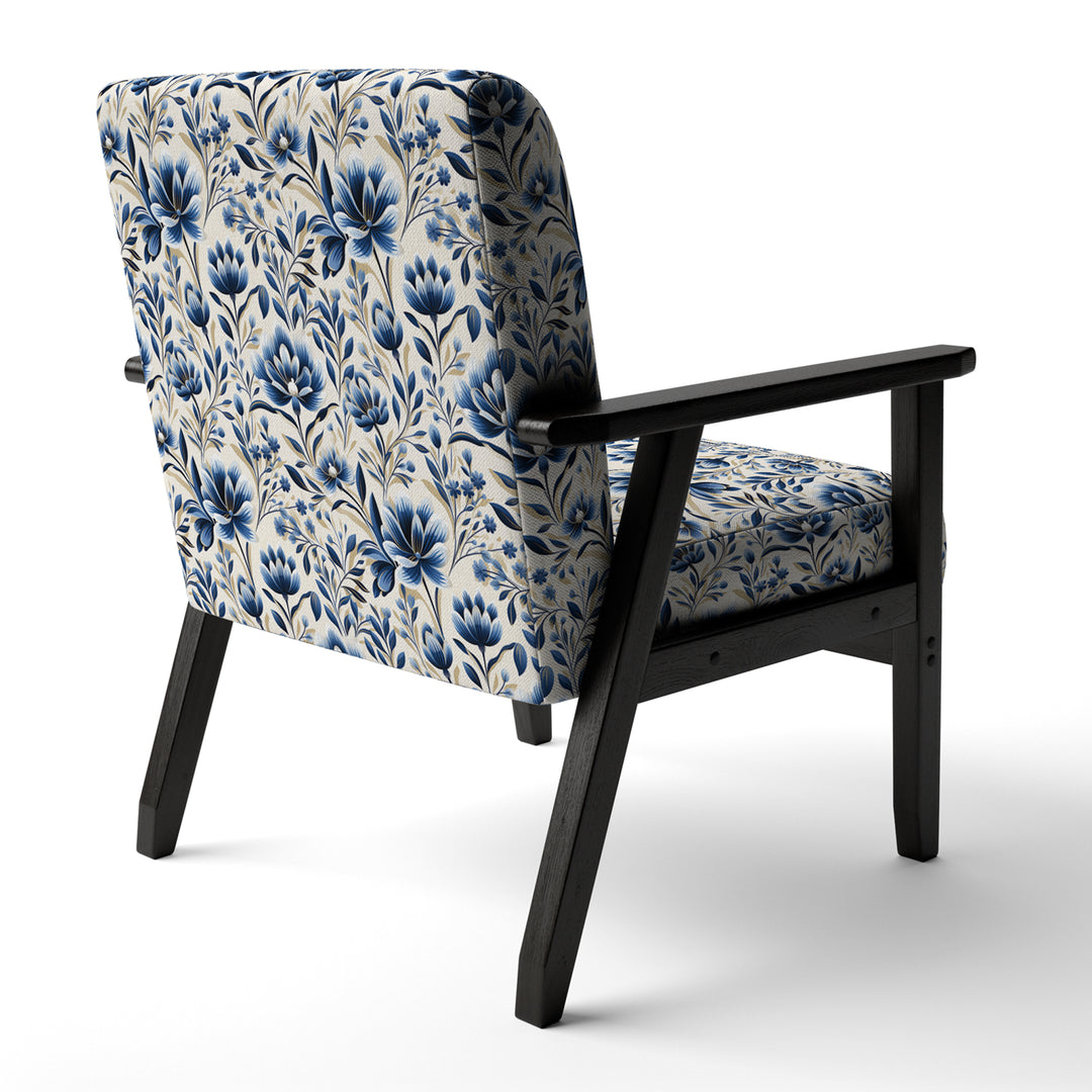 Blue And White Damask Flower - Cottage Accent Side Chair