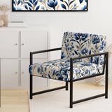Blue And White Damask Flower - Cottage Accent Side Chair