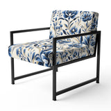 Blue And White Damask Flower - Cottage Accent Side Chair