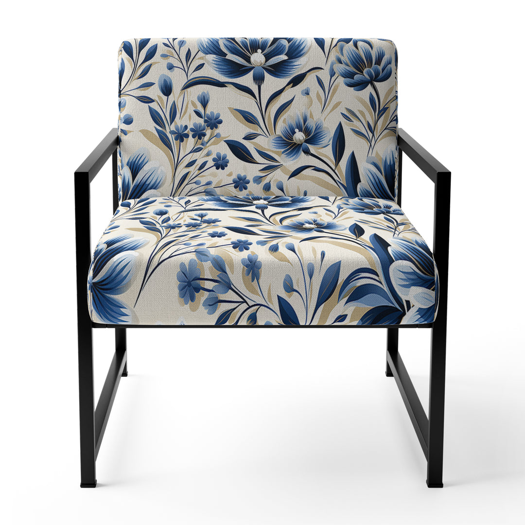 Blue And White Damask Flower - Cottage Accent Side Chair
