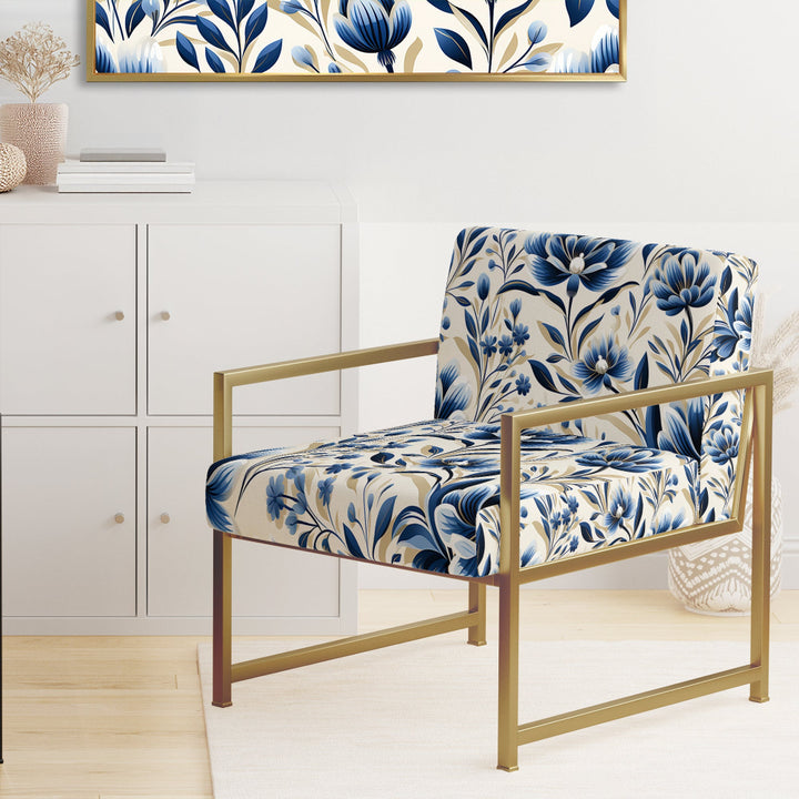 Blue And White Damask Flower - Cottage Accent Side Chair