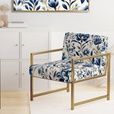 Blue And White Damask Flower - Cottage Accent Side Chair