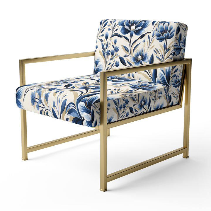 Blue And White Damask Flower - Cottage Accent Side Chair
