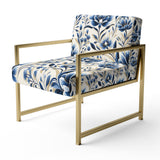Blue And White Damask Flower - Cottage Accent Side Chair