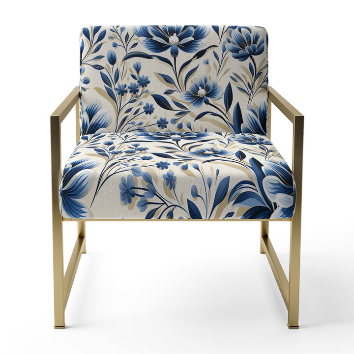 Blue And White Damask Flower - Cottage Accent Side Chair