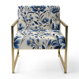 Blue And White Damask Flower - Cottage Accent Side Chair