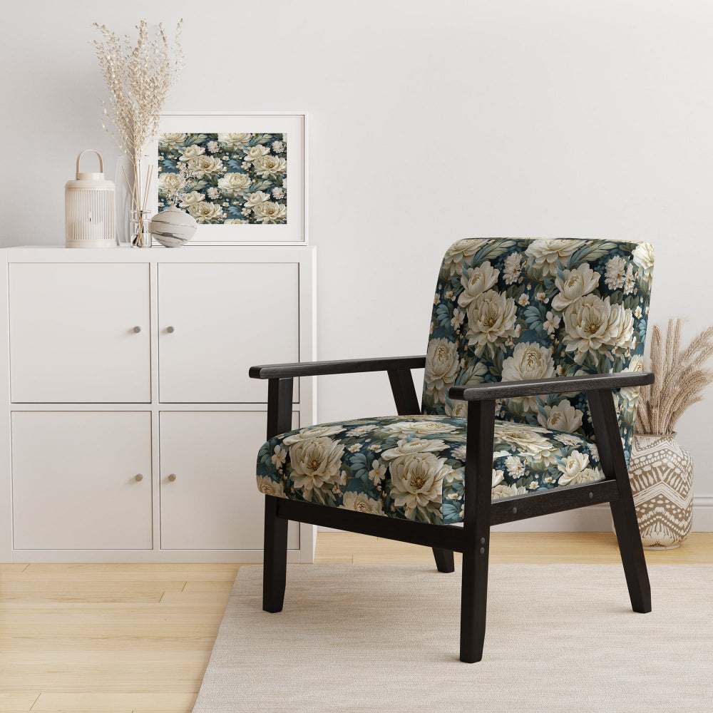 Beige And Green Natural Damask Serenity - Cottage Arm Chair