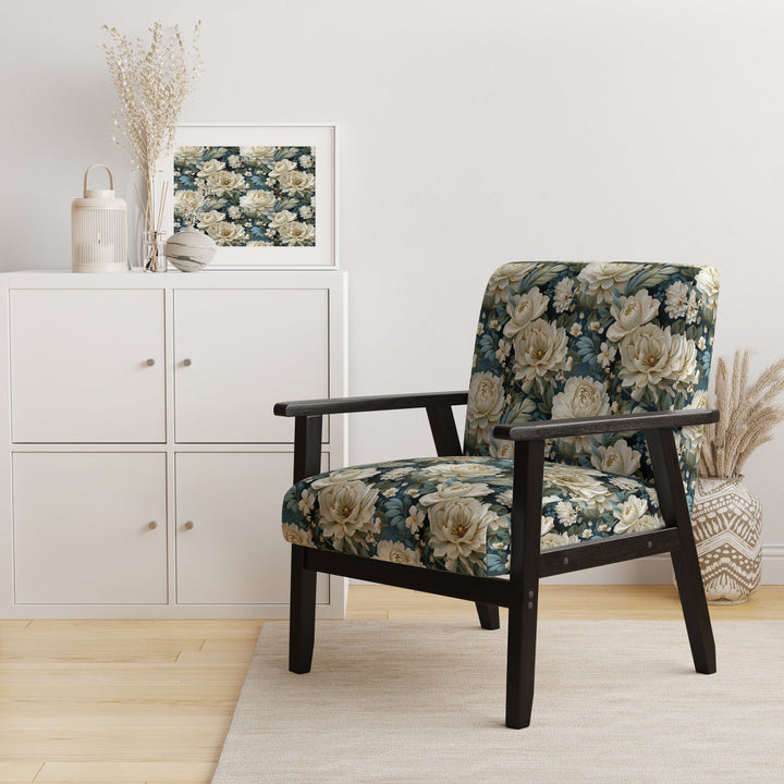 Beige And Green Natural Damask Serenity - Cottage Arm Chair