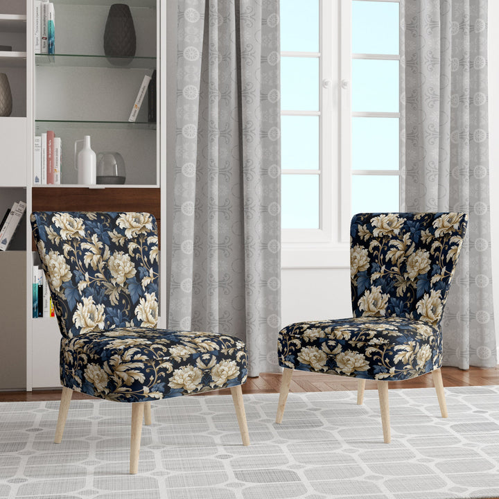 Blue Peonies Regal Damask Opulence - Cottage Arm Chair