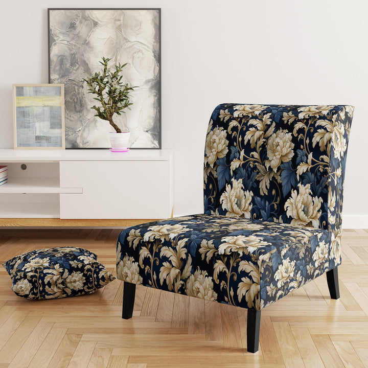 Blue Peonies Regal Damask Opulence - Cottage Arm Chair