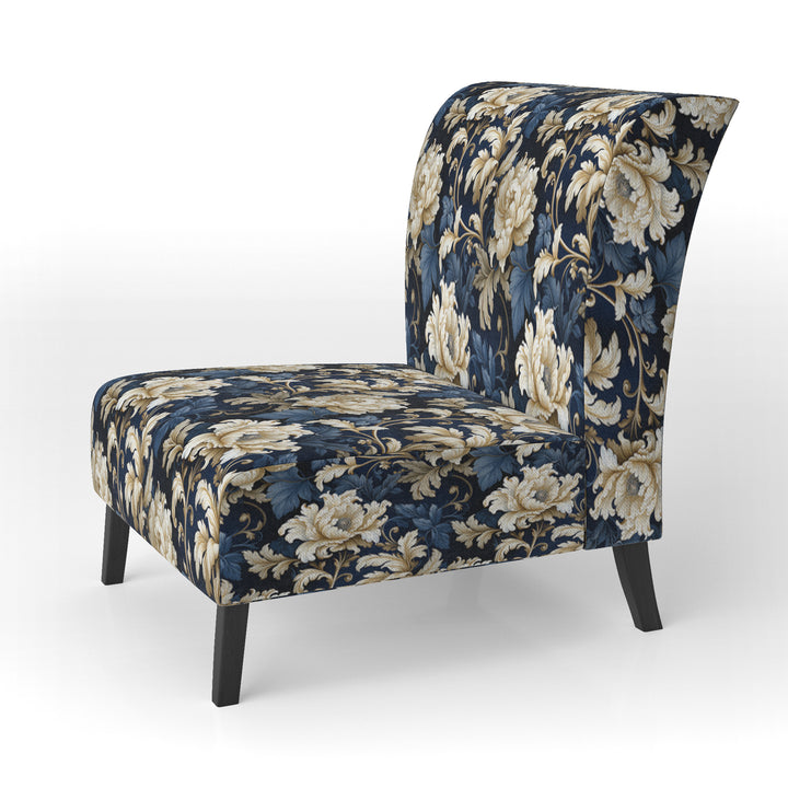 Blue Peonies Regal Damask Opulence - Cottage Arm Chair