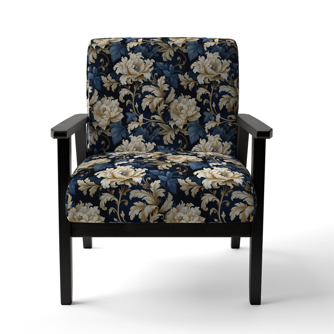 Blue Peonies Regal Damask Opulence - Cottage Arm Chair