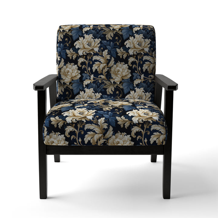 Blue Peonies Regal Damask Opulence - Cottage Arm Chair