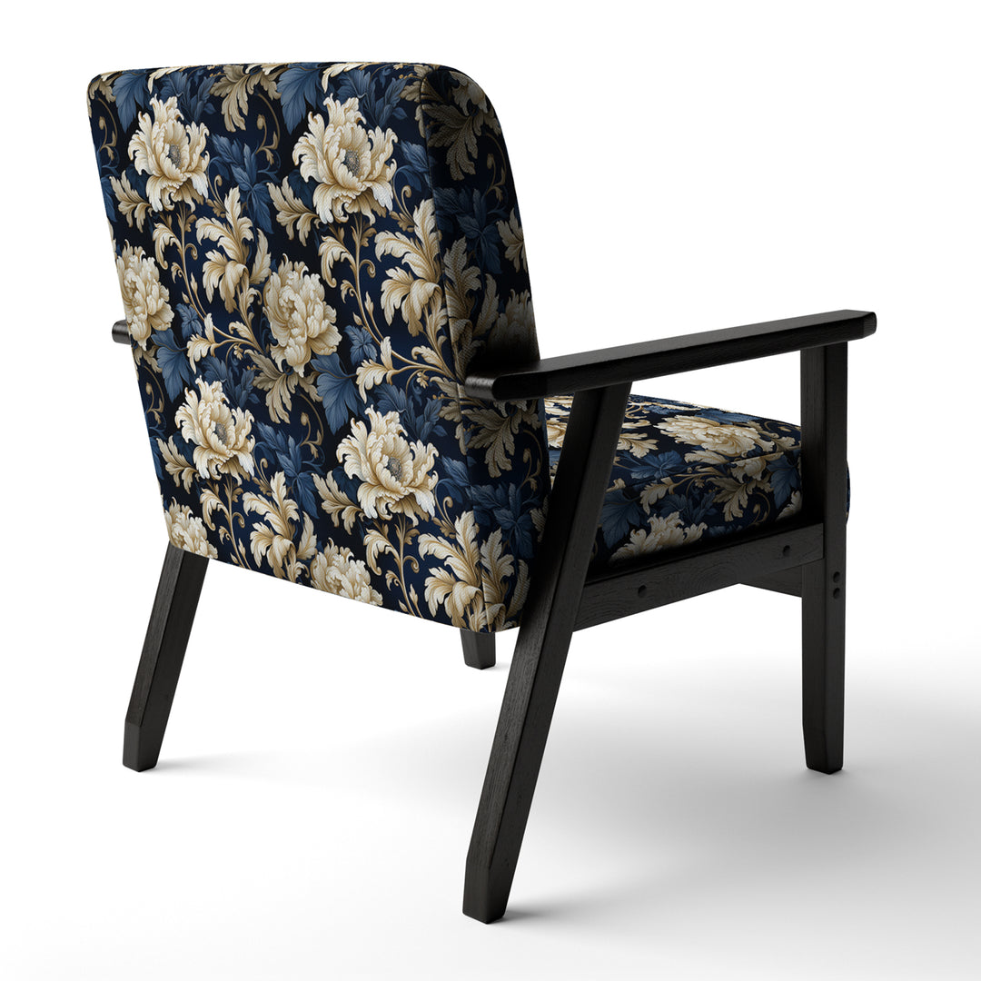 Blue Peonies Regal Damask Opulence - Cottage Arm Chair