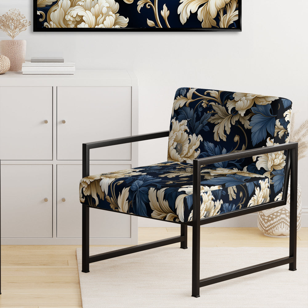 Blue Peonies Regal Damask Opulence - Cottage Arm Chair