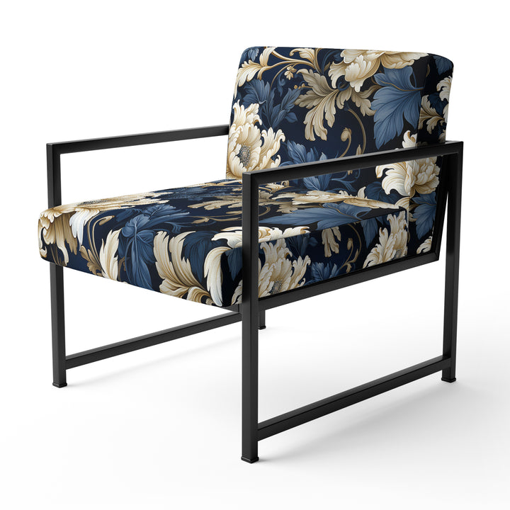 Blue Peonies Regal Damask Opulence - Cottage Arm Chair