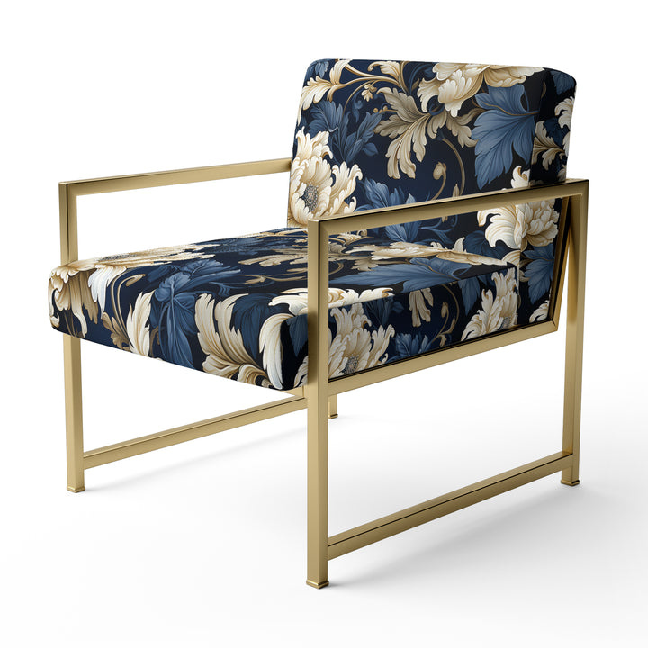 Blue Peonies Regal Damask Opulence - Cottage Arm Chair
