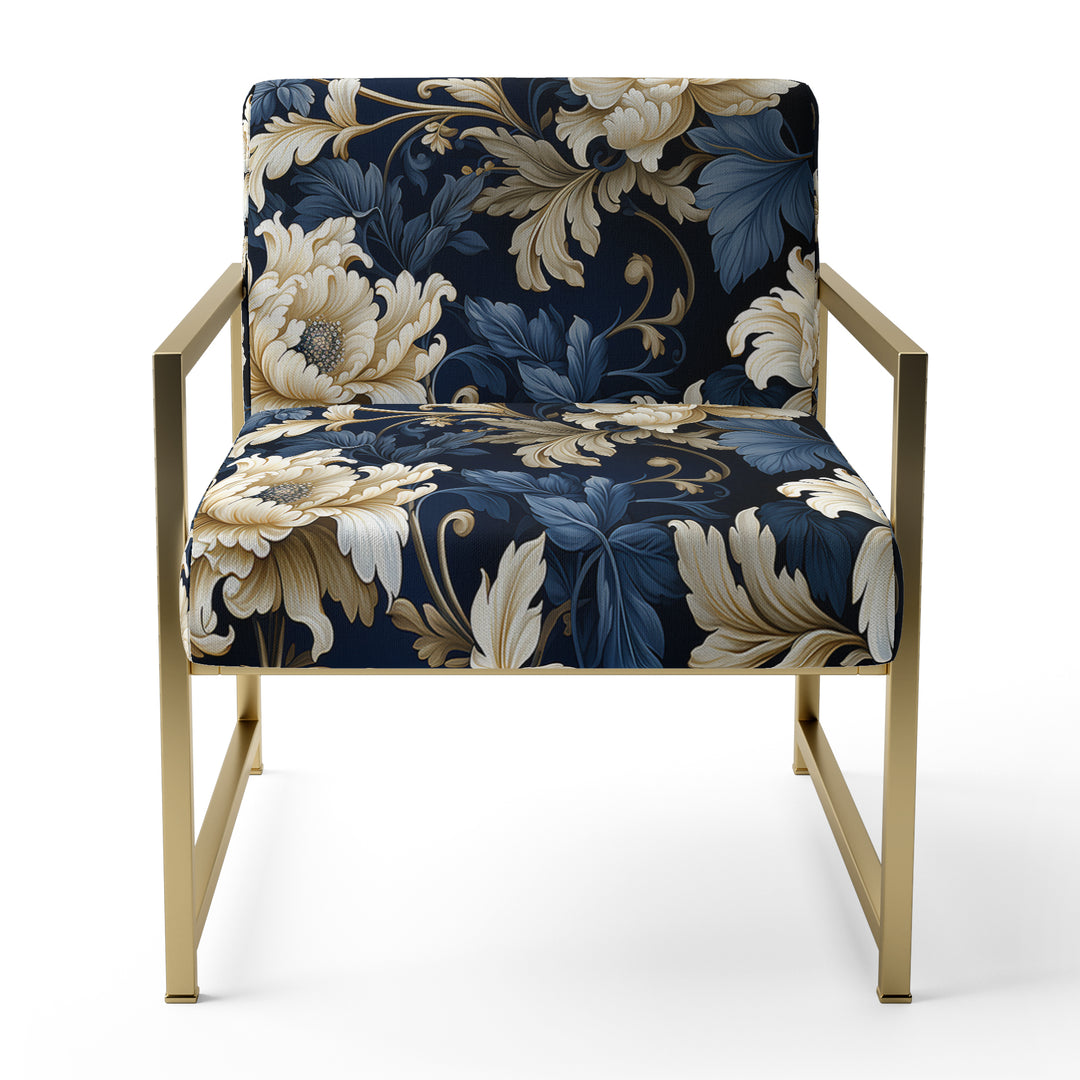 Blue Peonies Regal Damask Opulence - Cottage Arm Chair