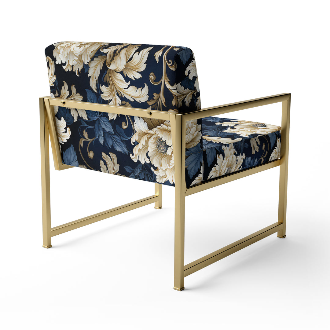Blue Peonies Regal Damask Opulence - Cottage Arm Chair