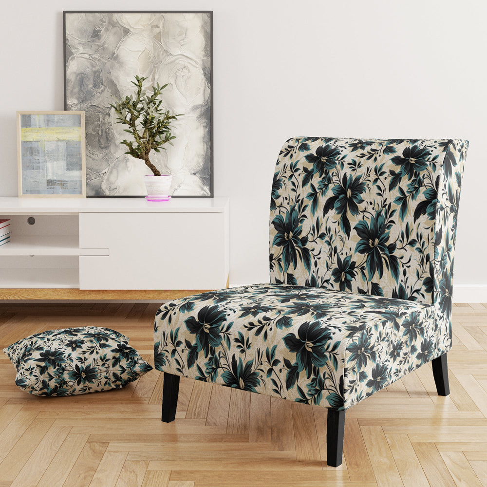 Blue And White Damask Euphony - Bohemian Accent Slipper Chair