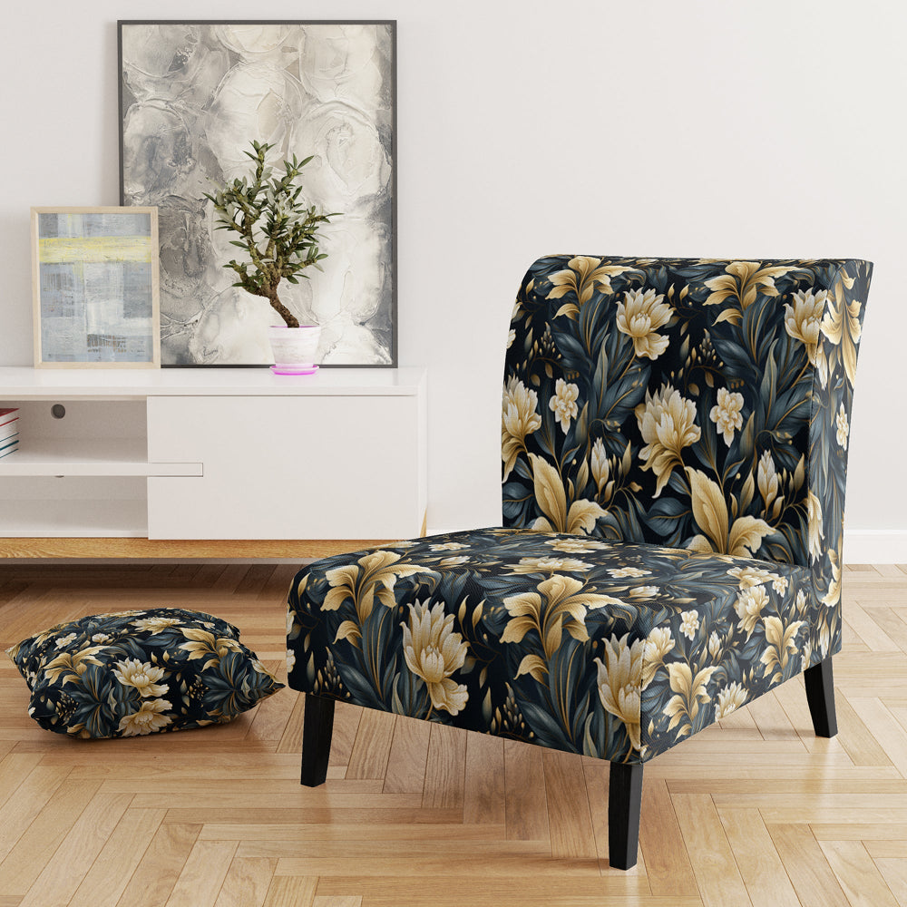 Beige And Blue Dahlia Retreat - Cottage Arm Chair