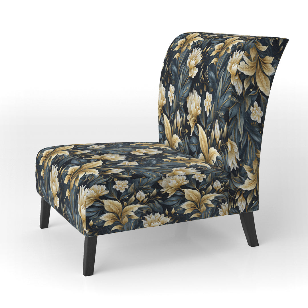 Beige And Blue Dahlia Retreat - Cottage Arm Chair