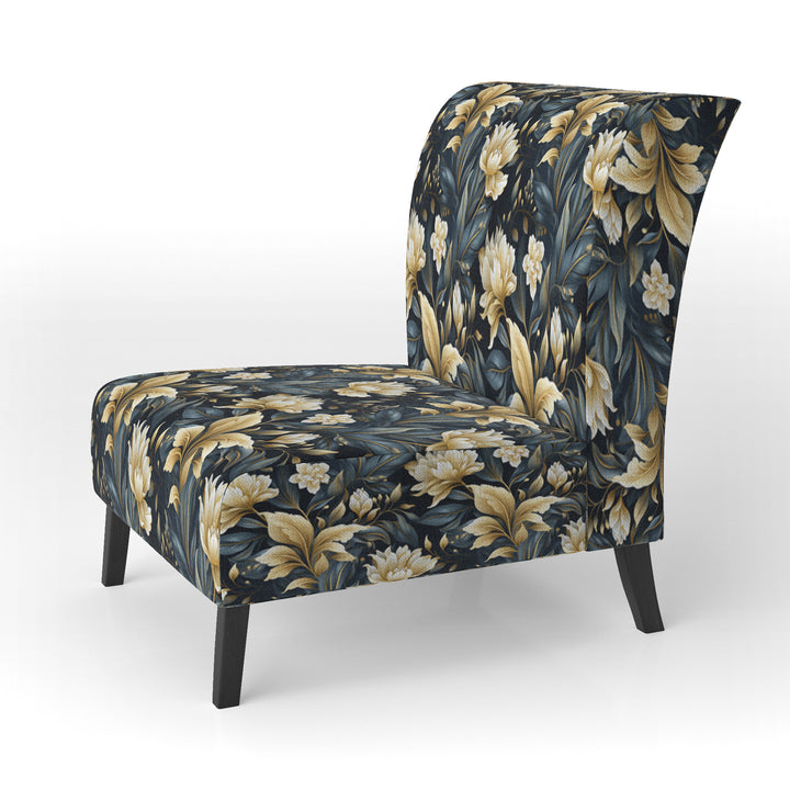 Beige And Blue Dahlia Retreat - Cottage Arm Chair