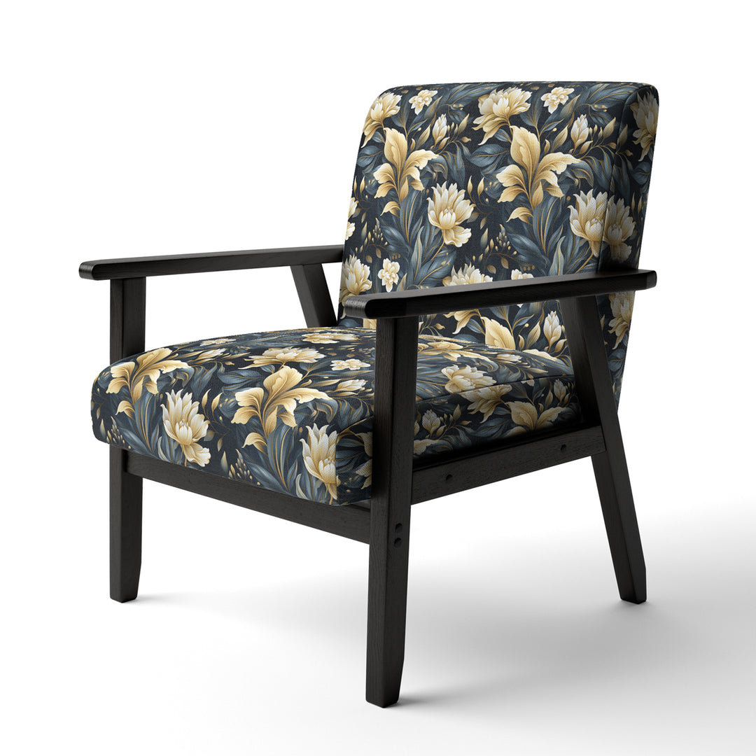 Beige And Blue Dahlia Retreat - Cottage Arm Chair