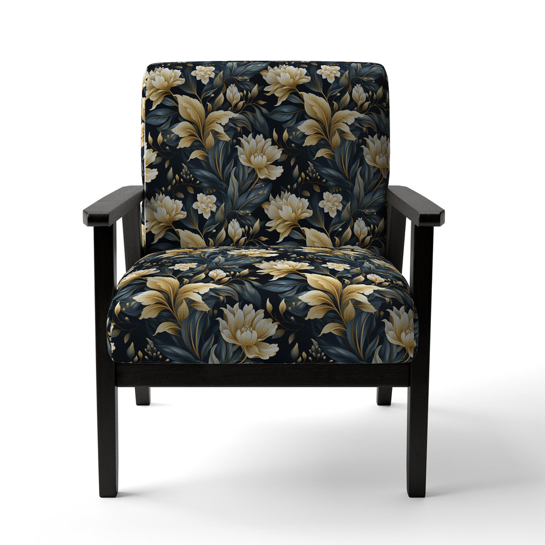 Beige And Blue Dahlia Retreat - Cottage Arm Chair