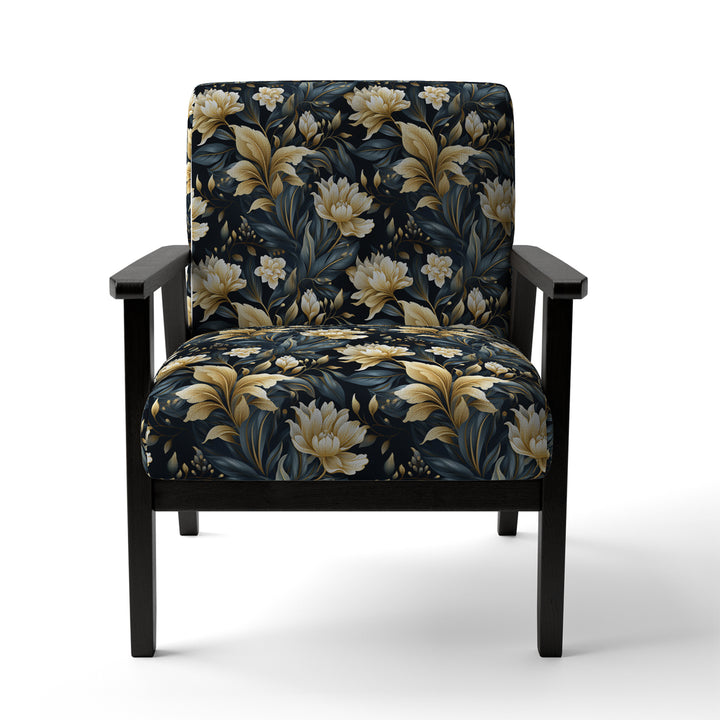 Beige And Blue Dahlia Retreat - Cottage Arm Chair