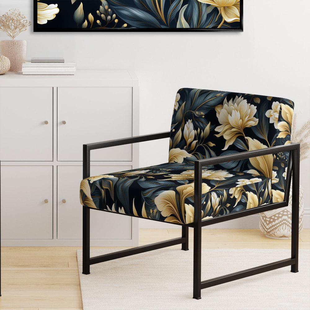Beige And Blue Dahlia Retreat - Cottage Arm Chair