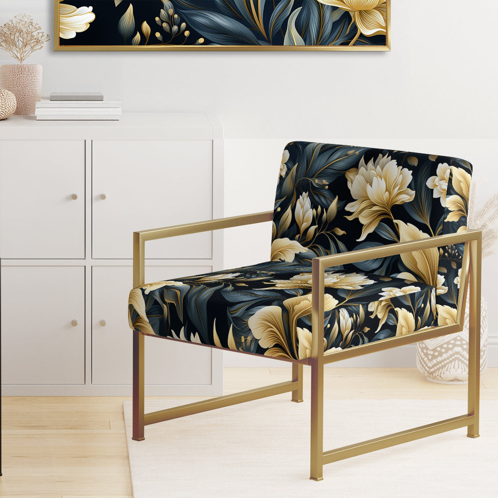 Beige And Blue Dahlia Retreat - Cottage Arm Chair