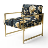 Beige And Blue Dahlia Retreat - Cottage Arm Chair