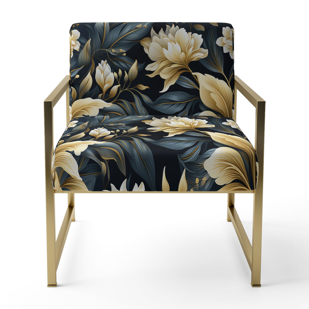 Beige And Blue Dahlia Retreat - Cottage Arm Chair