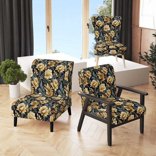 Beige And Blue Ornate Damask Peonies Opulence - Cottage Accent Slipper Chair