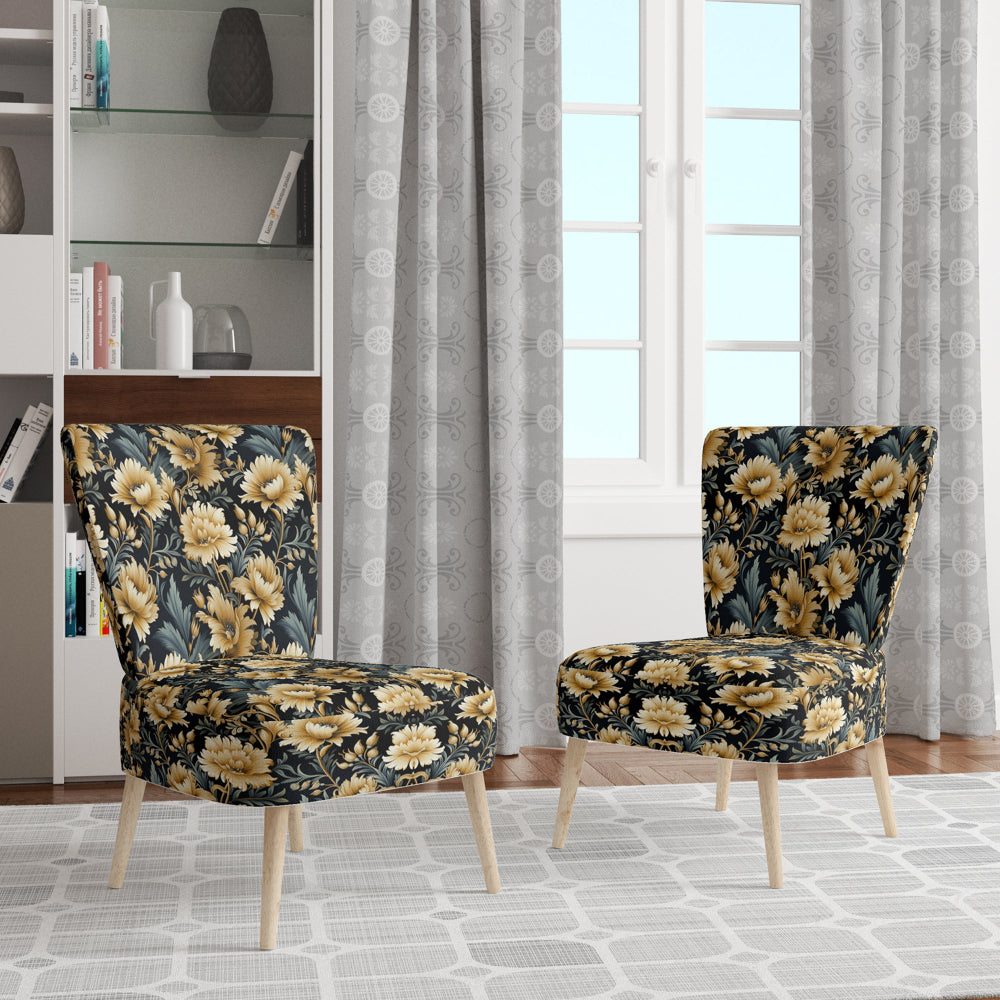 Beige And Blue Ornate Damask Peonies Opulence - Cottage Accent Slipper Chair