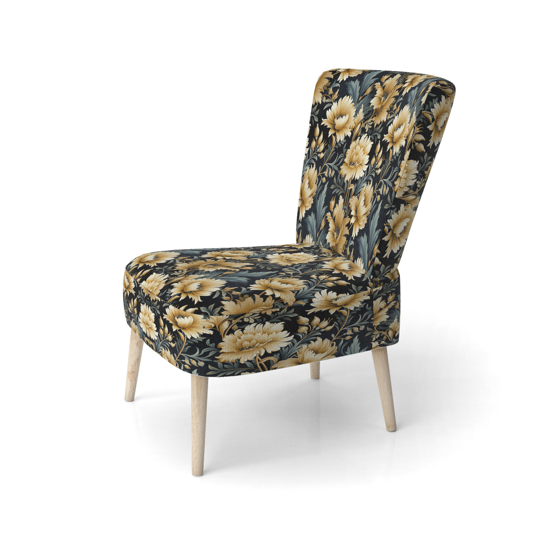 Beige And Blue Ornate Damask Peonies Opulence - Cottage Accent Slipper Chair