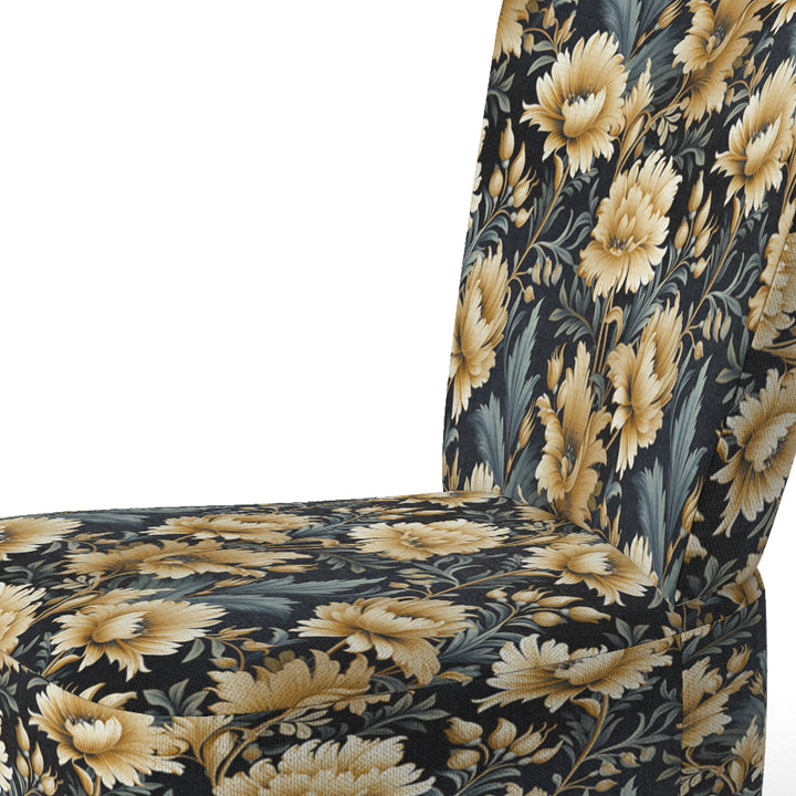 Beige And Blue Ornate Damask Peonies Opulence - Cottage Accent Slipper Chair