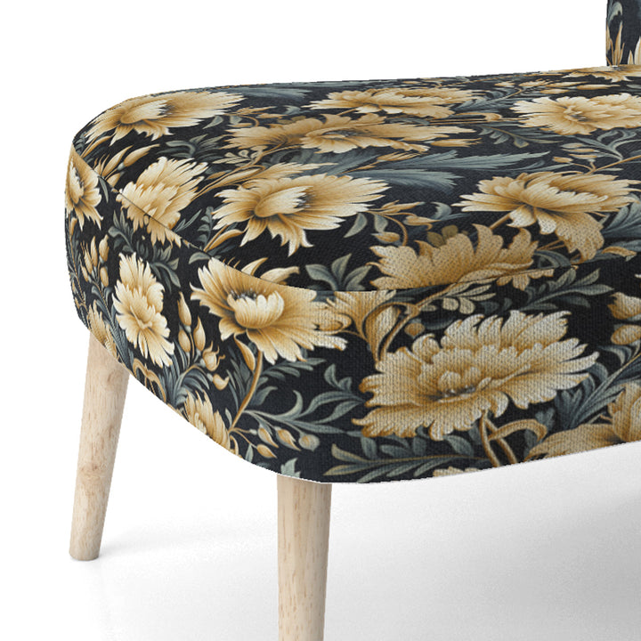 Beige And Blue Ornate Damask Peonies Opulence - Cottage Accent Slipper Chair