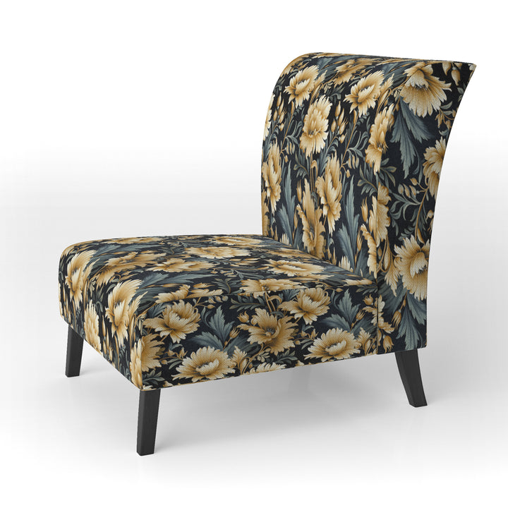 Beige And Blue Ornate Damask Peonies Opulence - Cottage Accent Slipper Chair