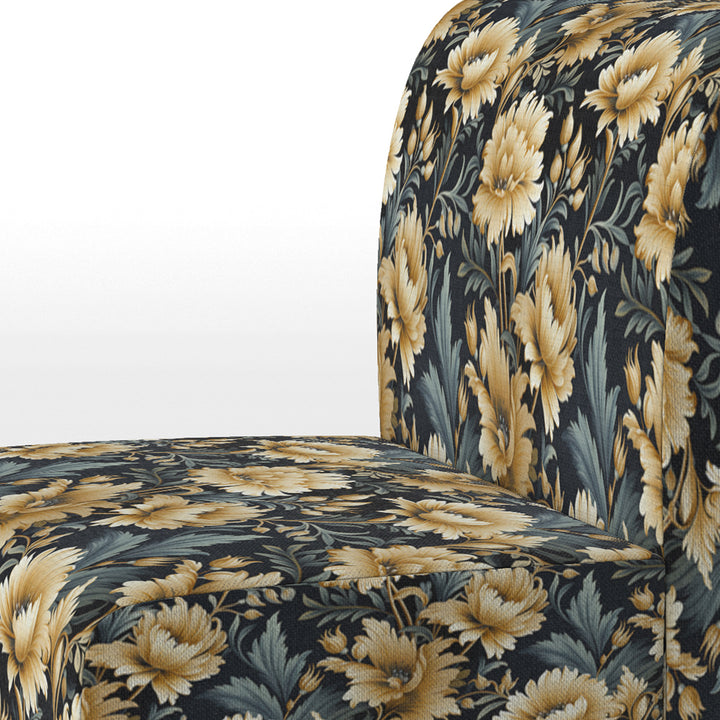 Beige And Blue Ornate Damask Peonies Opulence - Cottage Accent Slipper Chair