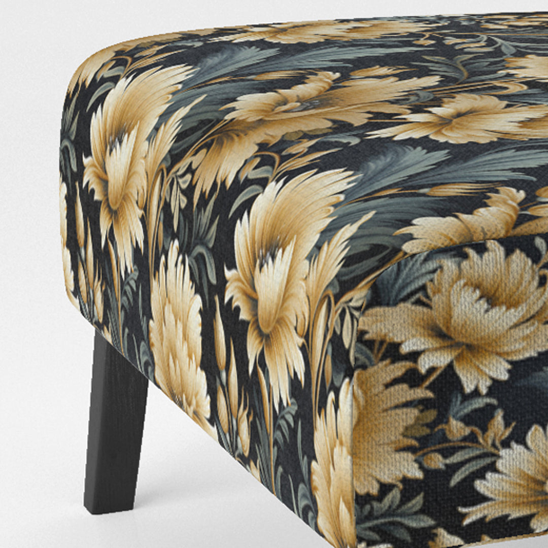 Beige And Blue Ornate Damask Peonies Opulence - Cottage Accent Slipper Chair