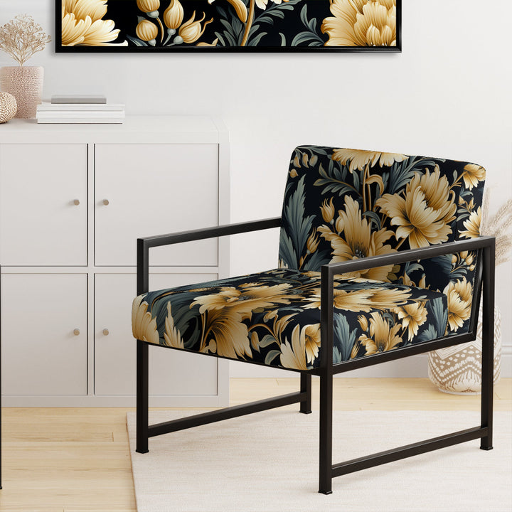 Beige And Blue Ornate Damask Peonies Opulence - Cottage Accent Slipper Chair