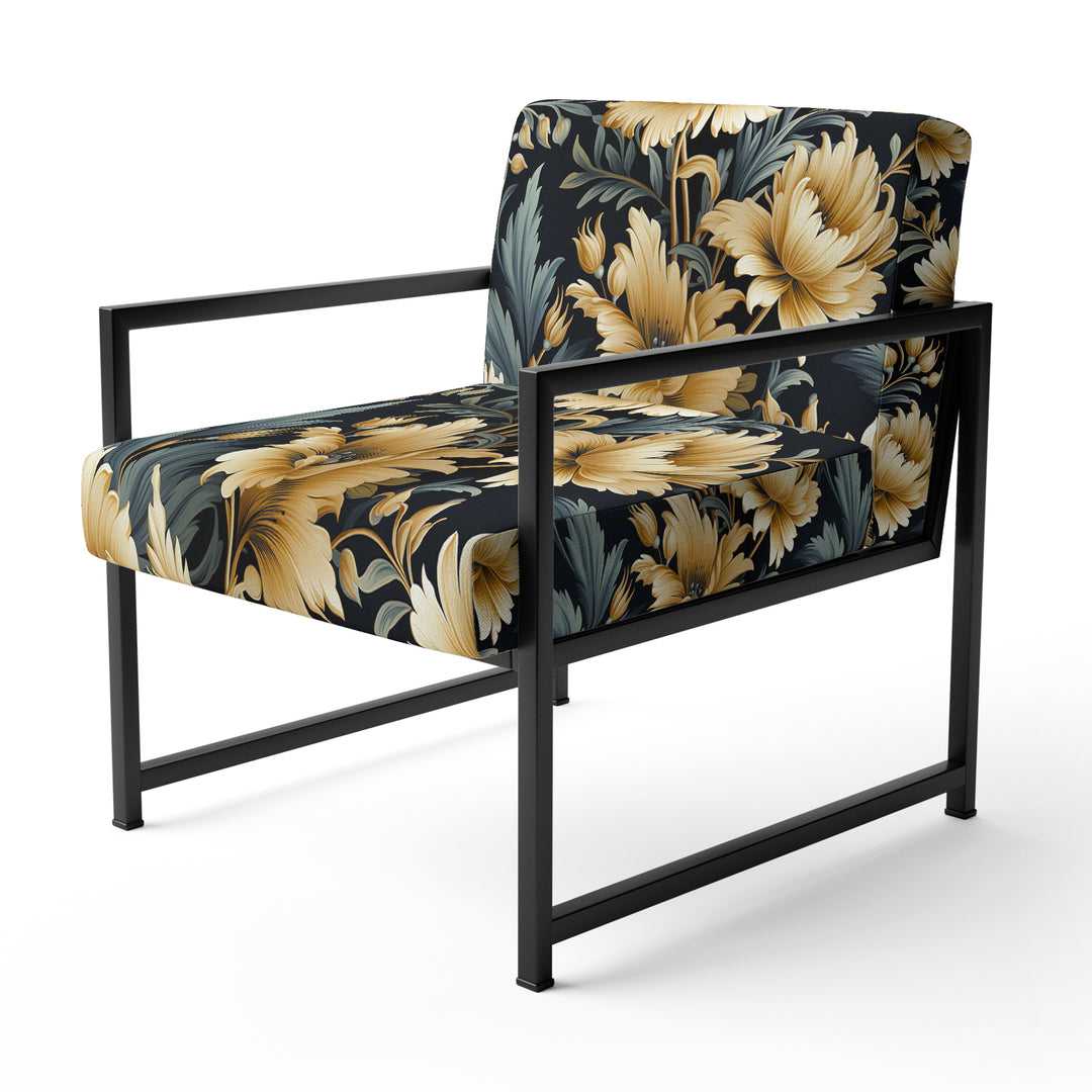 Beige And Blue Ornate Damask Peonies Opulence - Cottage Accent Slipper Chair