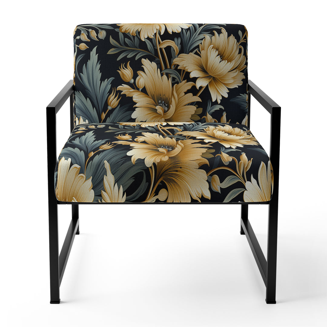 Beige And Blue Ornate Damask Peonies Opulence - Cottage Accent Slipper Chair