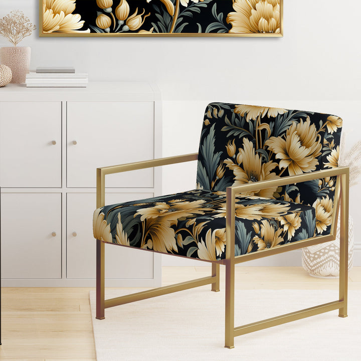 Beige And Blue Ornate Damask Peonies Opulence - Cottage Accent Slipper Chair