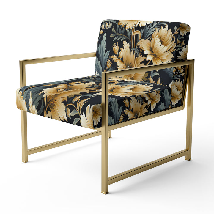 Beige And Blue Ornate Damask Peonies Opulence - Cottage Accent Slipper Chair