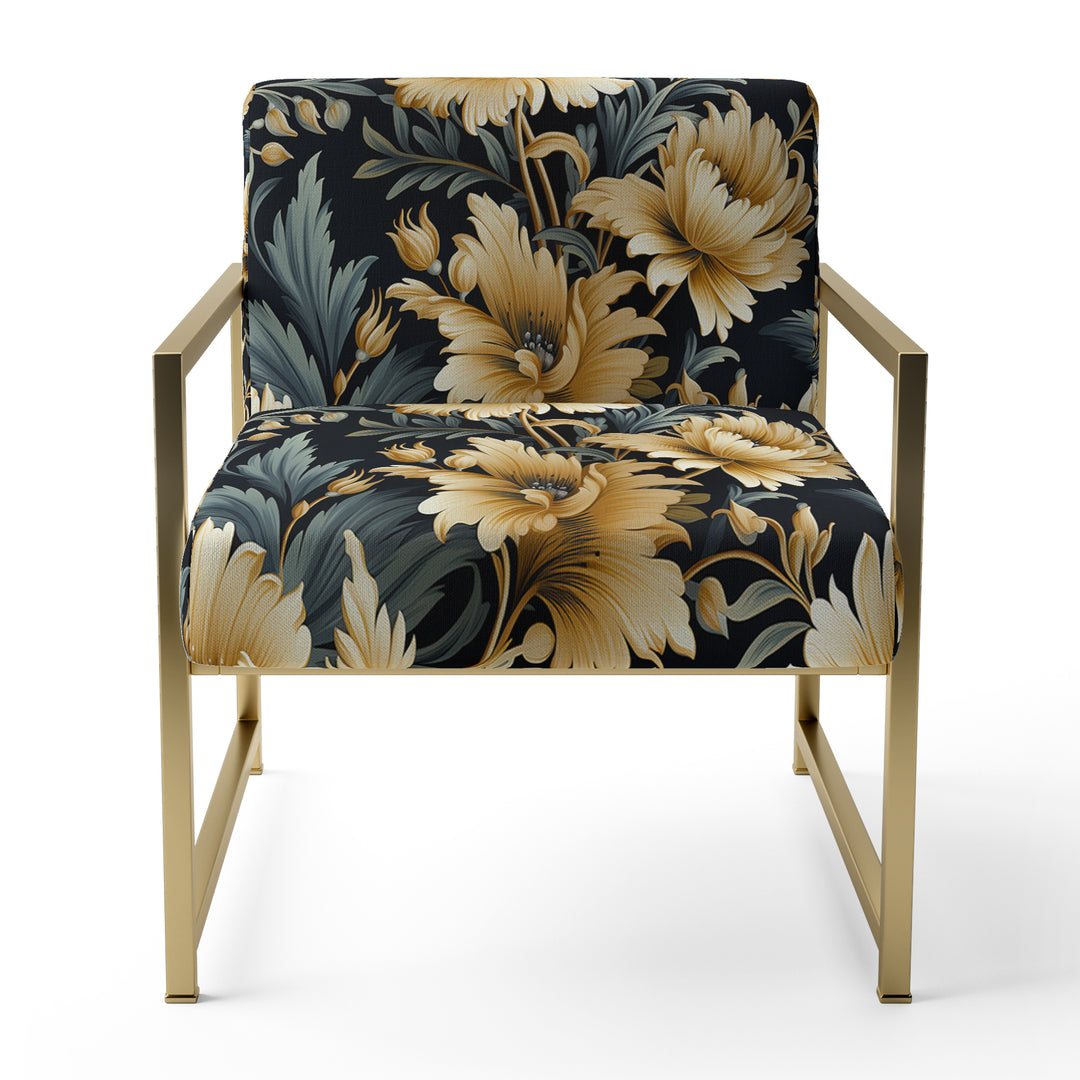 Beige And Blue Ornate Damask Peonies Opulence - Cottage Accent Slipper Chair